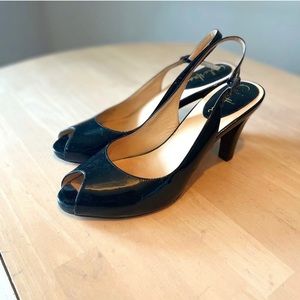 Cole Haan Black Nike Air Carma Slingback Peep Toe Patent Platform Pumps Size 8